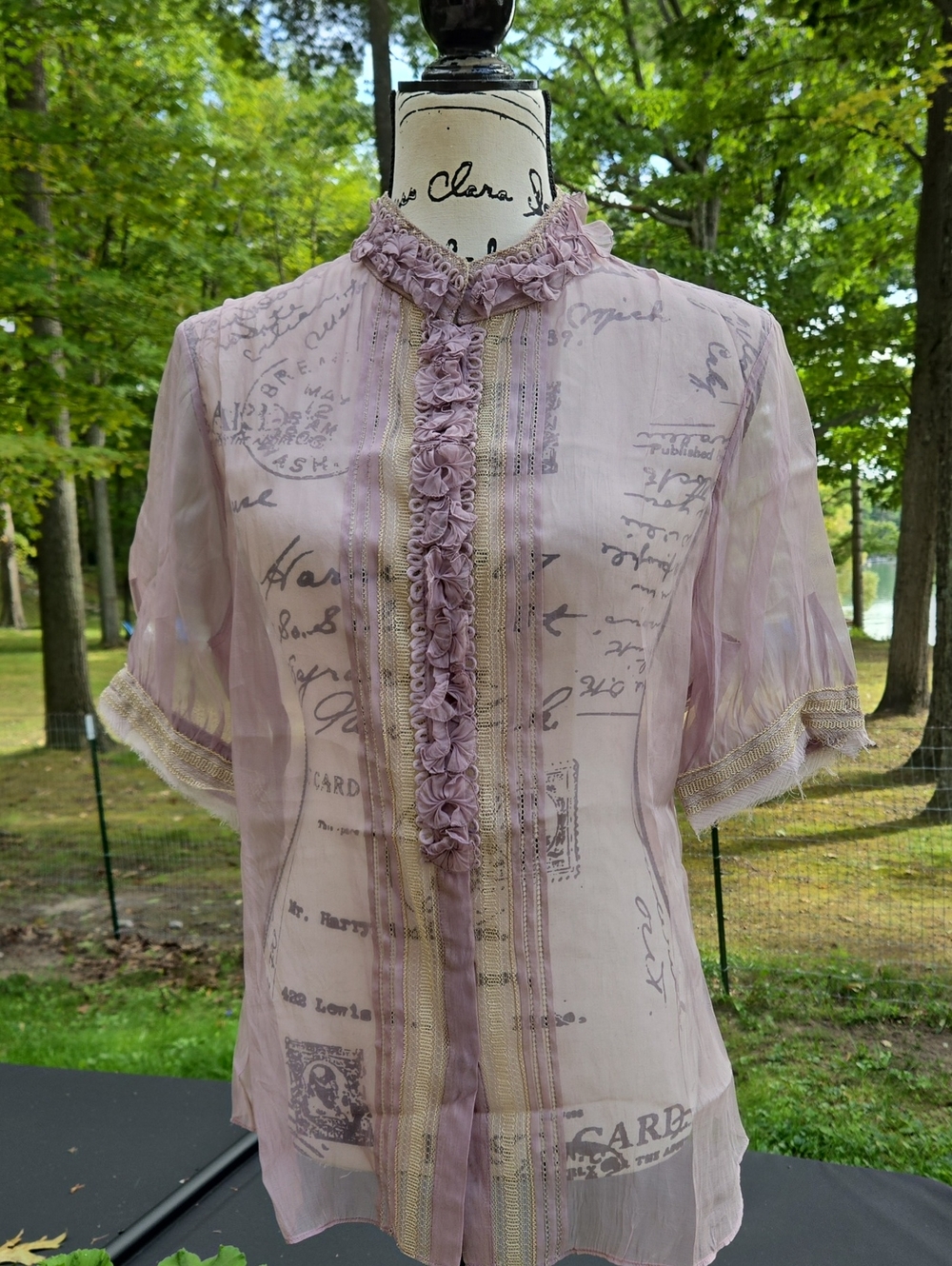 Elie Tahari Lilac Sheer Ruffle-Front Blouse